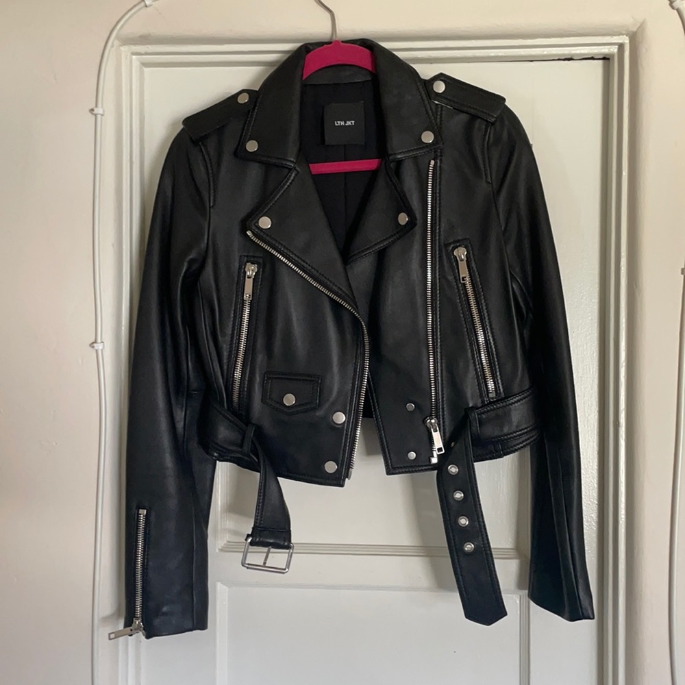 Black 100% Leather Jacket, LTH JKT, size Small